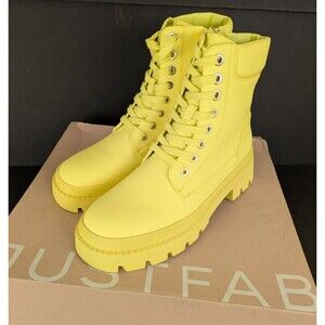 JustFab Tevos Faux Leather Neon Yellow Women's 9 Combat Boots NWT
